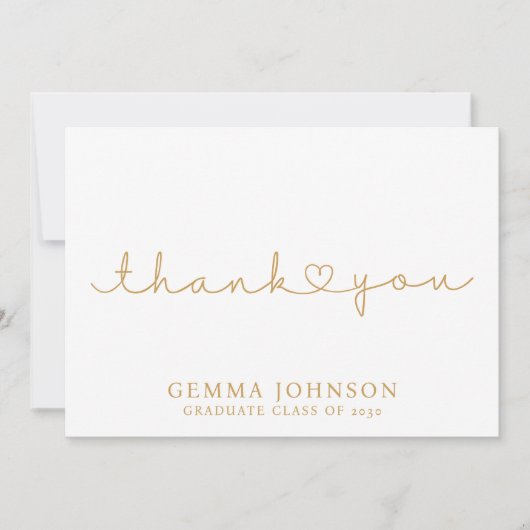 Modern goudminimalistisch Afstuderen Bedankkaart (Voorkant)
