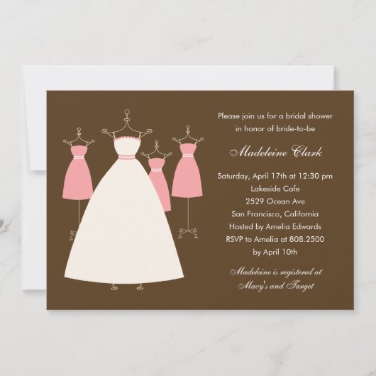 Modern Gowns Bridal Shower Invitation - Roze Kaart (Voorkant)