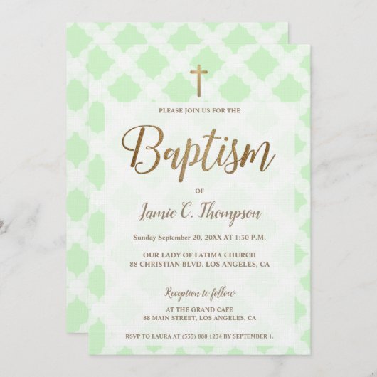 "Modern Grace" - Invitation Baptême Chic (Devant / Derrière)