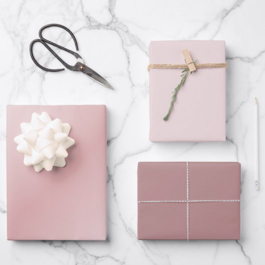 Modern Gradient Dusty Blush Mauve Effen Roze 3Set Inpakpapier Vel (Voorkant)