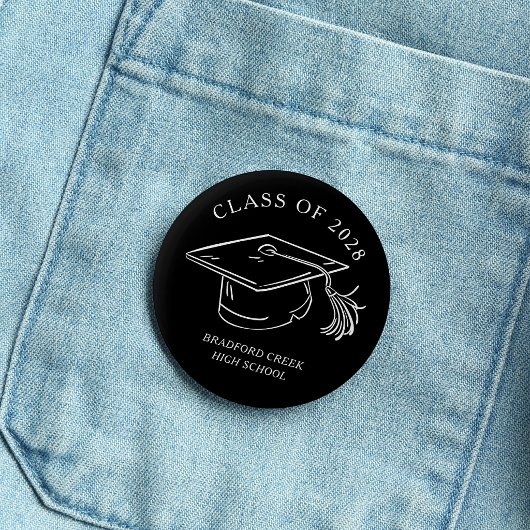 Modern Graduate Cap Doodle Class of Graduation Ronde Button 5,7 Cm