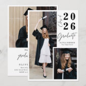 Modern Graduate Script 3 Photo Graduation Party Kaart (Voorkant / Achterkant)