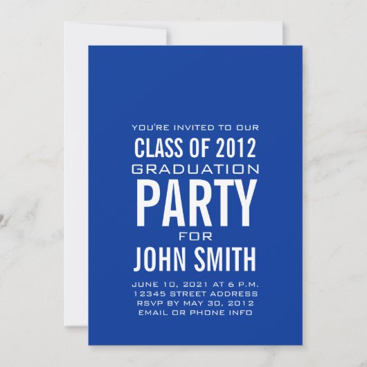 Modern Graduation Party Invitation Blue White Kaart (Voorkant)