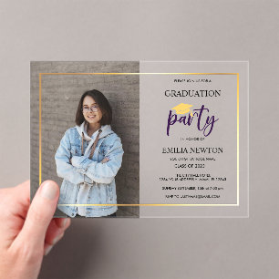 MODERN GRADUATION PARTY PET FOTO ACRYL UITNODIGINGEN