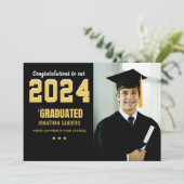 Modern Graduation Party with 1 Photo in Black  Kaart (Staand voorkant)