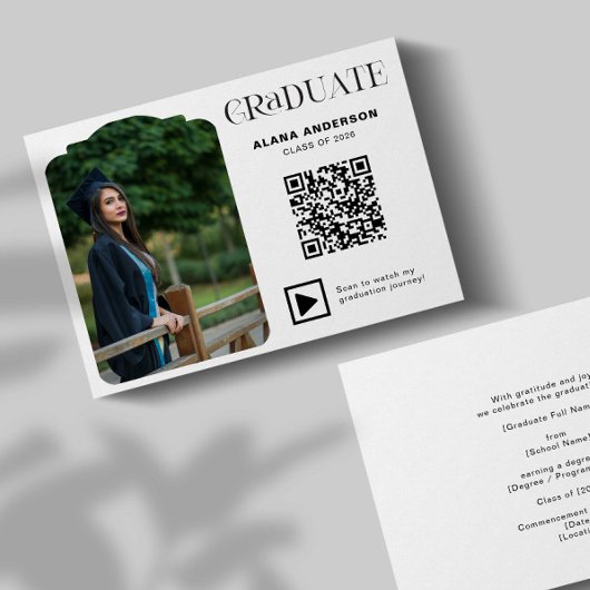 Modern Graduation Photo QR Code Minimal Arch Video Aankondiging