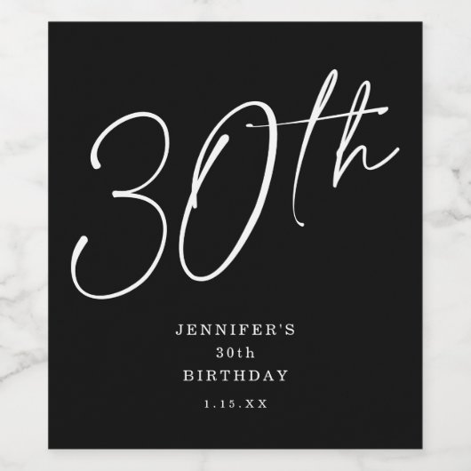 Modern grafisch script Dertigste 30e verjaardag Wijn Etiket (Enkel label)