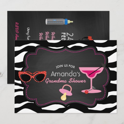 Modern Grandma Baby shower Chalkboard Invitation Kaart (Voorkant / Achterkant)