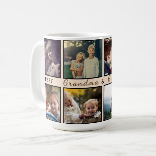 Modern Grandma & Grandpa – Custom 8-Photo Mug (Devant gauche)