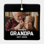 Modern Grandpa Est. Name Year Photo Black Keramisch Ornament (Achterkant)