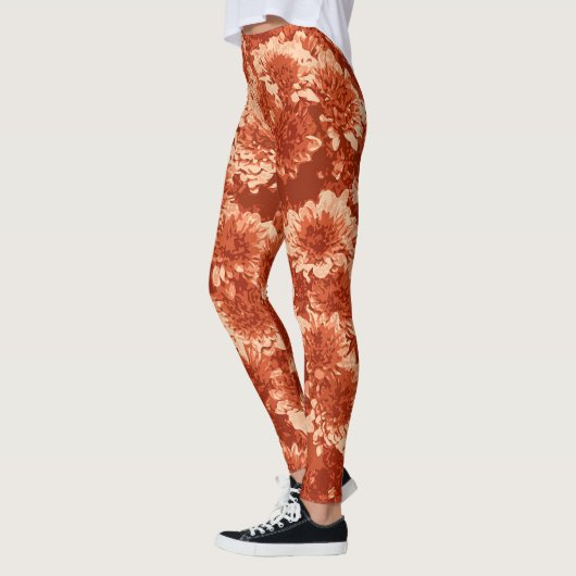 Modern Graphic Dahlia Flowers, Mandarijn Sinaasapp Leggings (Links)