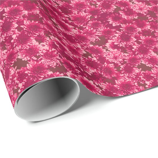 Modern Graphic Dahlia Pattern, Bourgogne en Roze Cadeaupapier (Rol Hoek)