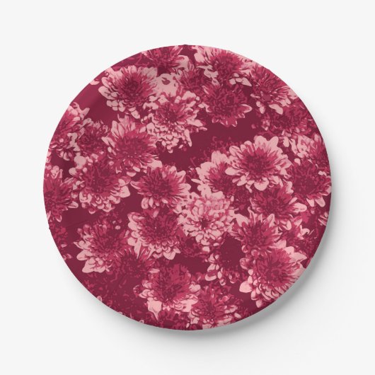 Modern Graphic Dahlia Pattern, Bourgogne en Roze Papieren Bordje (Voorkant)