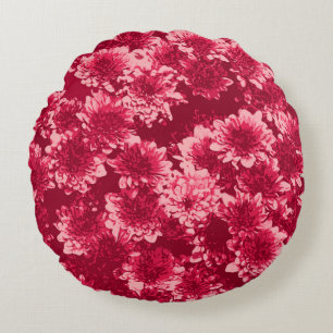 Modern Graphic Dahlia Pattern, Bourgogne en Roze Rond Kussen
