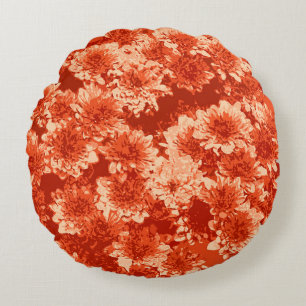 Modern Graphic Dahlia Pattern, Mandarijns Oranje Rond Kussen