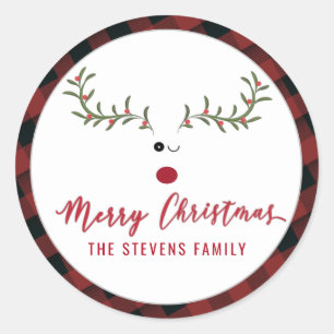 Modern grappig holly rendierscript voor kerst ronde sticker