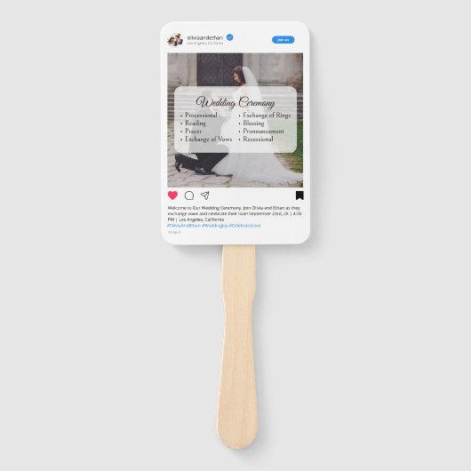 Modern grappig social media bruiloft programma handwaaier (Voorkant)