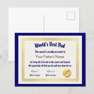 Modern Grappige Werelds Beste Vader Certificaat Briefkaart