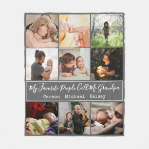 Modern Gray 9 Photo Collage voor opa Fleece Deken