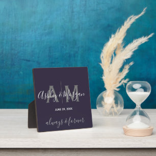 Modern Gray and Blue Monogram Wedding Keepslag Fotoplaat