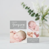 Modern Gray Birth Announcement Briefkaart (Staand voorkant)
