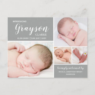 Modern Gray Birth Announcement Briefkaart
