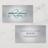 Modern Gray Blue Monogram Manager Visitekaartje (Voorkant / Achterkant)