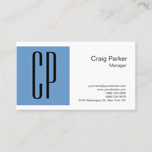 Modern Gray Blue White Monogram Professional Visitekaartje (Voorkant)