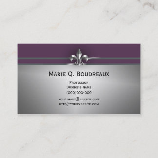 Modern Gray Eggplant Fleur de Lis Visitekaartje