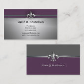 Modern Gray Eggplant Fleur de Lis Visitekaartje (Voorkant / Achterkant)