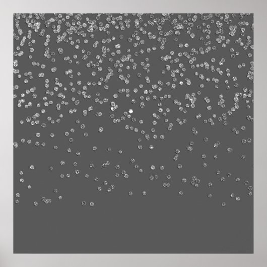 Modern Gray en Faux Silver Glitter Confetti Poster (Voorkant)