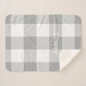 Modern Gray Gingham Pattern Monogram Naam Sherpa Deken (Voorkant (horizontaal))