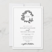 Modern Gray Leafy Crest Monogram Weddenschap Kaart (Voorkant)