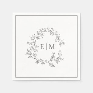 Modern Gray Leafy Crest Monogram Weddenschap Servet