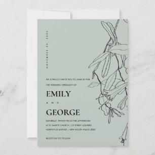 MODERN GRAY LINE DRAWING FLORAL WEDDING INVITE BEDANKKAART