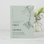 MODERN GRAY LINE DRAWING FLORAL WEDDING INVITE BEDANKKAART (Staand voorkant)