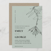 MODERN GRAY LINE DRAWING FLORAL WEDDING INVITE BEDANKKAART (Voorkant / Achterkant)