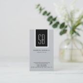 Modern Gray Monogram Black Stripe Visitekaartje (Staand voorkant)