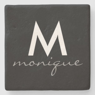 Modern Gray Monogram Cursief Stenen Onderzetter