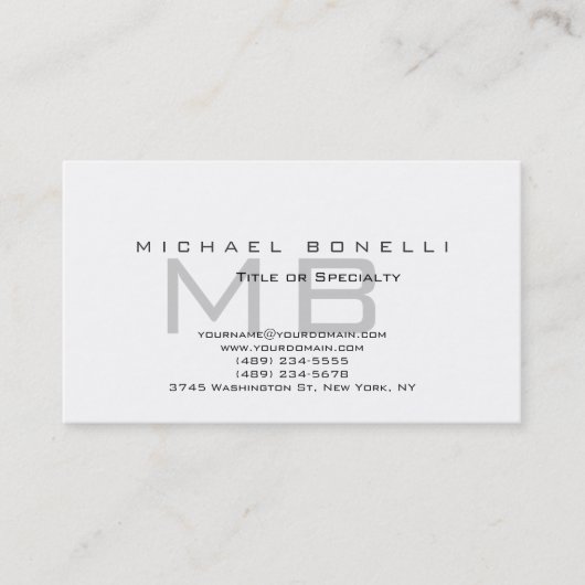 Modern Gray Monogram White Visitekaartje (Voorkant)