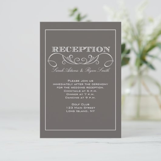 Modern Gray Reception Invitation Informatiekaartje (Staand voorkant)