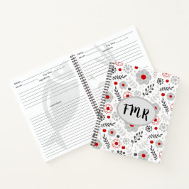 Modern Gray Red Floral Monogram Recipe Notitieboek