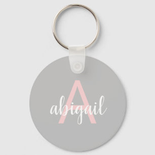Modern Gray Roze Stijlvolle monogram Naam en Initi Sleutelhanger