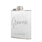 Modern Gray Silver Grooms Weddenschap Ventiersnaam Heupfles (Links)