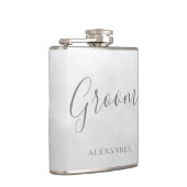 Modern Gray Silver Grooms Weddenschap Ventiersnaam Heupfles (Rechts)