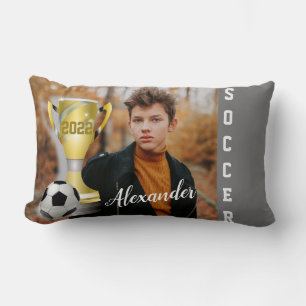 Modern Gray Soccer Sports Foto & Name for him Kussen