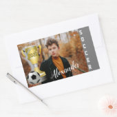 Modern Gray Soccer Sports Foto & Name for him Rechthoekige Sticker (Envelop)