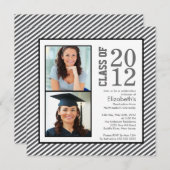 Modern Gray Stripes Photo Afstuderen Invitation Kaart (Voorkant / Achterkant)