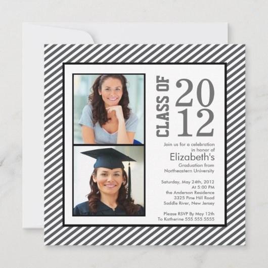 Modern Gray Stripes Photo Afstuderen Invitation Kaart (Voorkant)