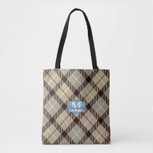 Modern Gray Tartan Jeans Monogram Script Name